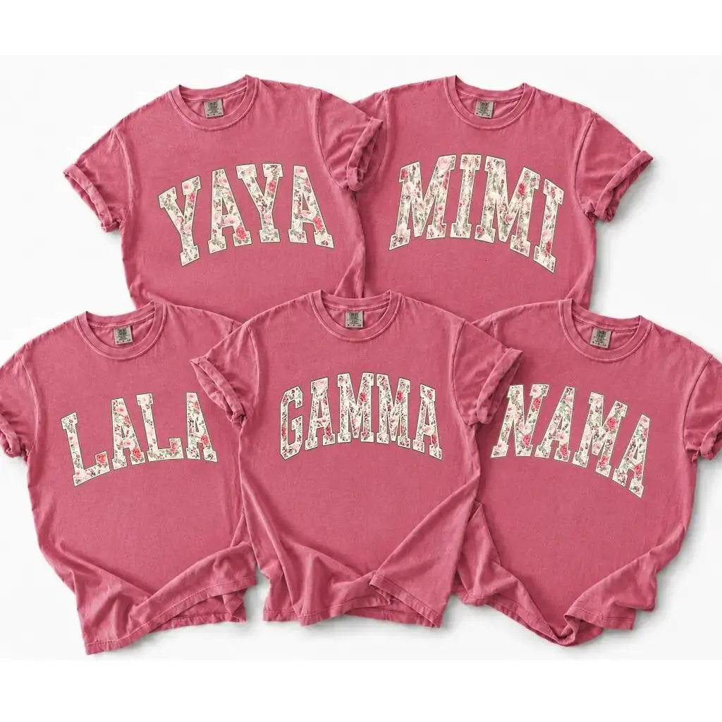 Personalized Preppy Floral Mama T-Shirt For Mom And Grandma, Custom Retro Pink Roses Comfort Colors Tee For Nana Gigi Mimi, Apparel Made In USA		