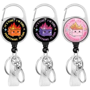 3 Pack Dumpster on Fire Badge Reel Retractable Heavy Duty with 360? Swivel Carabiner Clip, Funny ID Badge Holder Retractable, Nurse Teacher ID Card Holder  Name Clip