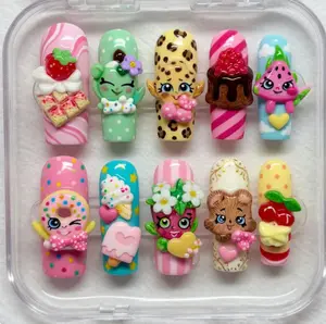 Kawaii Dessert Press On Nails | Handmade 3D Strawberry Donut, Ice Cream & Sweet Treat Nail Art | Cute Leopard Print Fake Nails | Colorful Reusable Nail Set | Trendy Gift for Her 2026