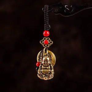 Pure Brass Happy Buddha Maitreya Car Keychain, Keychain For Bags, Bag Pendant Charm, Key Ring Accessory, Bag Charms, Durable & Stylish Design, Perfect Gift Idea, Car Key Chains, Keychain Accessories