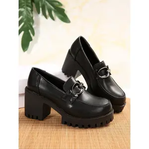 New Thick-Soled Leather Platform Mary Jane Shoes for Women, Waterproof, Chunky High Heels, Wide Fit, Strap Detail