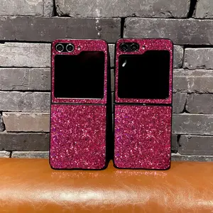 Glitter Rose Red Luxury Sparkling Faux Rhinestones Phone Case For Samsung Galaxy Z Flip 6 5 4 3 Flip7 FE Shiny Hard PC Back Cover