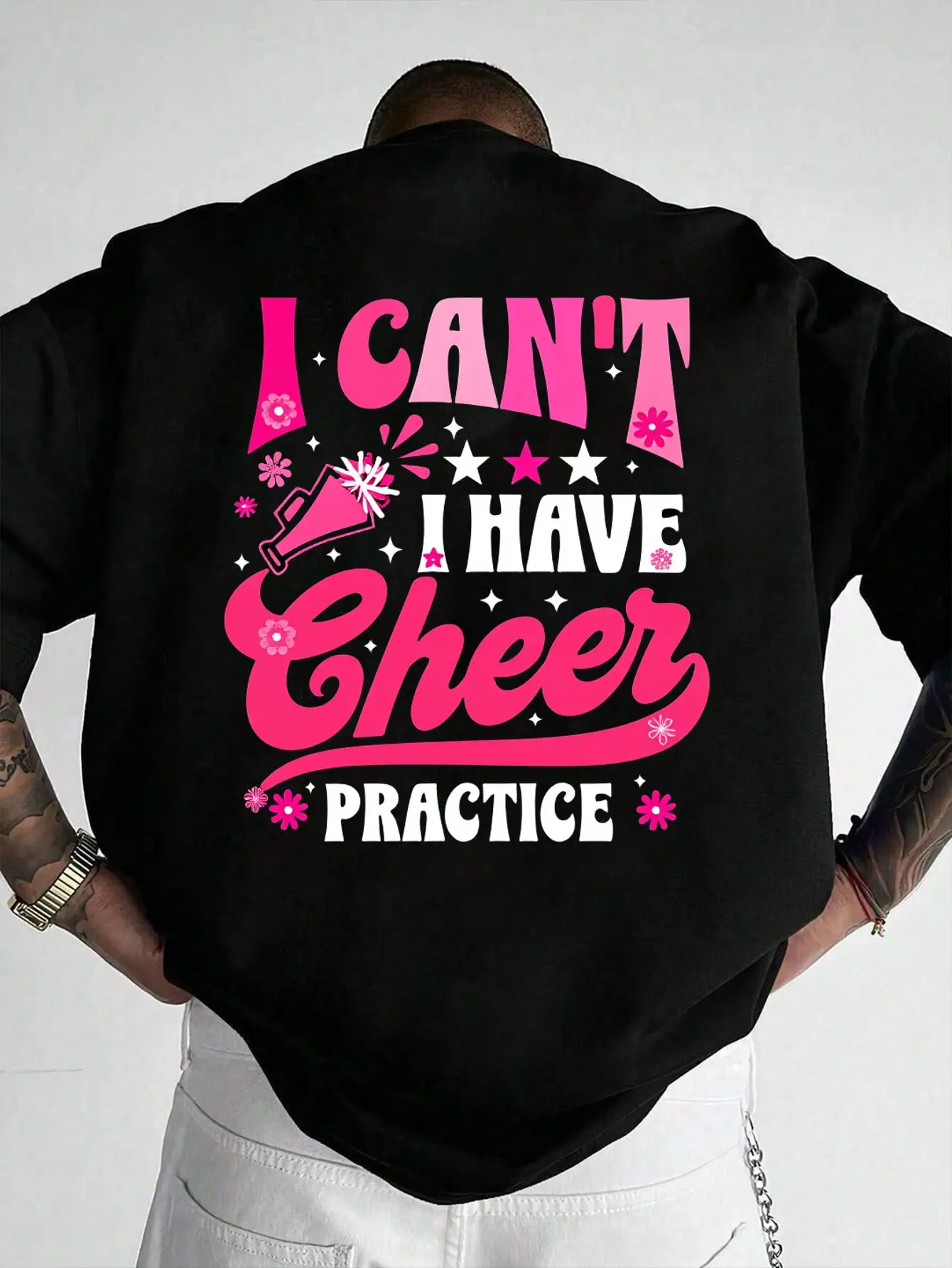 Cheer Practice T-Shirt, Pink Megaphone Graphic Tee unisex soft cotton short sleeve t shirt, vintage graphic casual tee for men women teens, perfect birthday holiday gift for camping travel gym daily street  wear