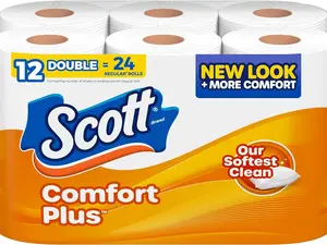 ComfortPlus Toilet Paper, 12 Double Rolls, 231 Sheets per Roll, Septic-Safe, 1-Ply Toilet Tissue