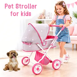 Bebamour Foldable Kids Pet Stroller with Detachable Carrier, Canopy, Storage Basket and Smooth Wheels, Storage Basket for Small Dogs & Cats, Pink
