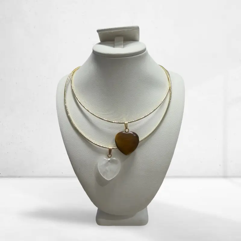 Amtiari Natural Stone Heart Flexible Choker – 14K Gold-Plated, 16", Water-Resistant & Daily Wear