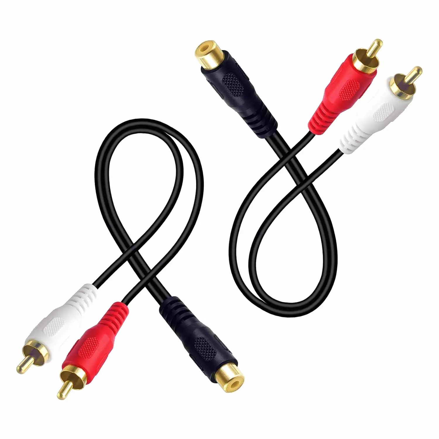 2-Pack RCA Audio Splitter Cable Accessories - 8-in-1 Female to 2 Male Copper Plug, Gold-Plated Stereo Adapter for Car Accessories, TV, CD Player