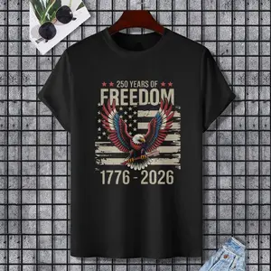 2026 250 Years of Freedom USA 1776-2026 Men's T-Shirt Patriotic Bald Eagle American Flag Graphic Tee 4th of July Summer Top 250th Anniversary Gift Casual Cotton Blend