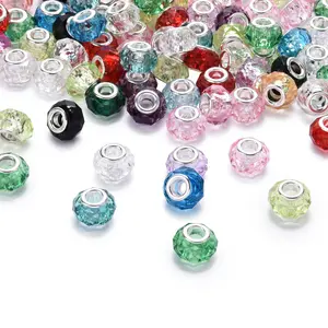 30pcs Resin Colorful Glitter Transparent Big Hole Beads, DIY Jewelry Making Supplies for Necklaces Bracelets Keychains Accessories, Beaded Jewelry
