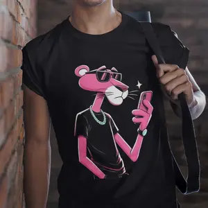 Pink Panther Streetwear Shirt, Cool Cartoon Graphic Tee, Stylish Pink Panther Selfie T Shirt, Urban Hip Hop Aesthetic Shirt, Trendy Character Tee for Men, Fashion Street Style T Shirt