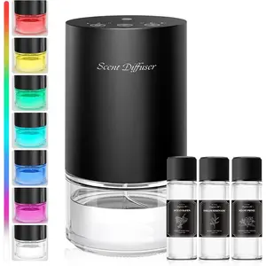Waterless Essential Oil Diffuser Stater Kit - Included 3x20mL Essential Oils, Battery Operated, Cold Air Scent Diffuser for Home, Car, Office, Portable Diffuser with 7-Color Light, 100mL, Black