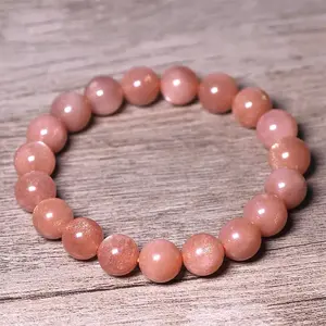 Peach Orange Sunstone Crystal Bracele Natural Sunstone Gemstone Stretch Bracelet Spiritual Healing Bracelets Gift
