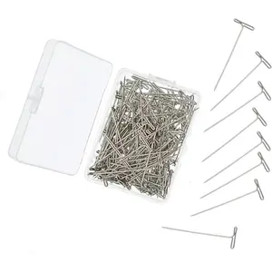 200 Pieces Stainless Steel T-Pins, 38mm/1.5inch，T Shape Sewing Pins for Blocking Knitting, Wig Pins Stainless Steel Push Pin Kit with Clear Box for Mannequin Head and Sewing