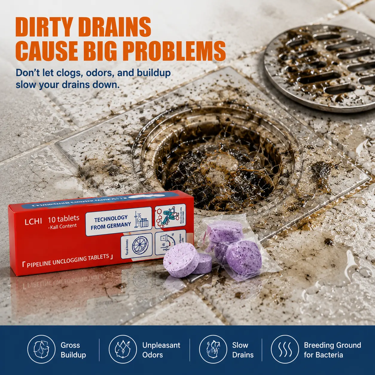 3-Day Limited Free Gifts - Foam Drain Unclogger Tablets, Powerful Pipe Cleaning Cleaner, Fume-Free for Bathroom Sinks & Showers, Hair & Grease Lift, Septic Toilet & PVC Pipe Safe Home Cleaning Supply