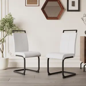 Modern Dining Chairs,PU Faux Leather High Back Upholstered Side Chair with C-shaped Tube.Black Metal Legs for Dining Room Kitchen Vanity Patio Club Guest Office Chair (Set of 2)