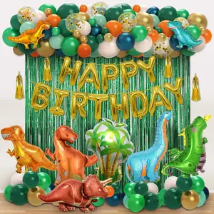 Dinosaur birthday decorations, 113pcs dinosaur party decorations include dinosaur balloons, happy birthday balloons, curtains for dinosaur themed party baby shower decorations supplies boys kids
