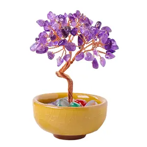Natural Citrine Money Tree with Treasure Basin & Tea Cup Base • Feng Shui Wealth Lucky Decor for Home Desk • Collectible Fortune Tree, Creative Gift