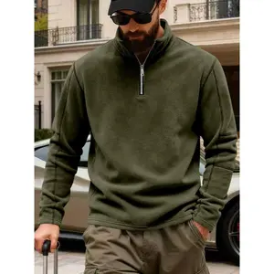 Men’s Polar Fleece Half-Zip Stand-Collar Sweatshirt, Warm Casual Loose-Fit Pullover for Autumn & Winter, Essential for Outdoor Activities, Men’s Apparel
