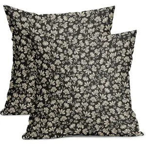 Black Brown Daisy Floral Block Print Pillow Covers 18X18 Inch Vintage Flowers Decorative Square Pillow Cases Set of 2 Farmhouse Home Decor Home Textile Cotton Linen Throw Pillows For Sofa Couch Cushion Outdoor