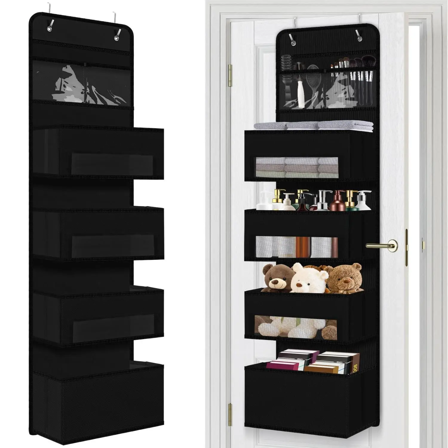 No Drill Door Hanging Organizer Nursery Closet Cabinet Baby Storage , Hanging Storage with Clear Window with 4 Large Pockets and 2 Small PVC Pockets Hangable