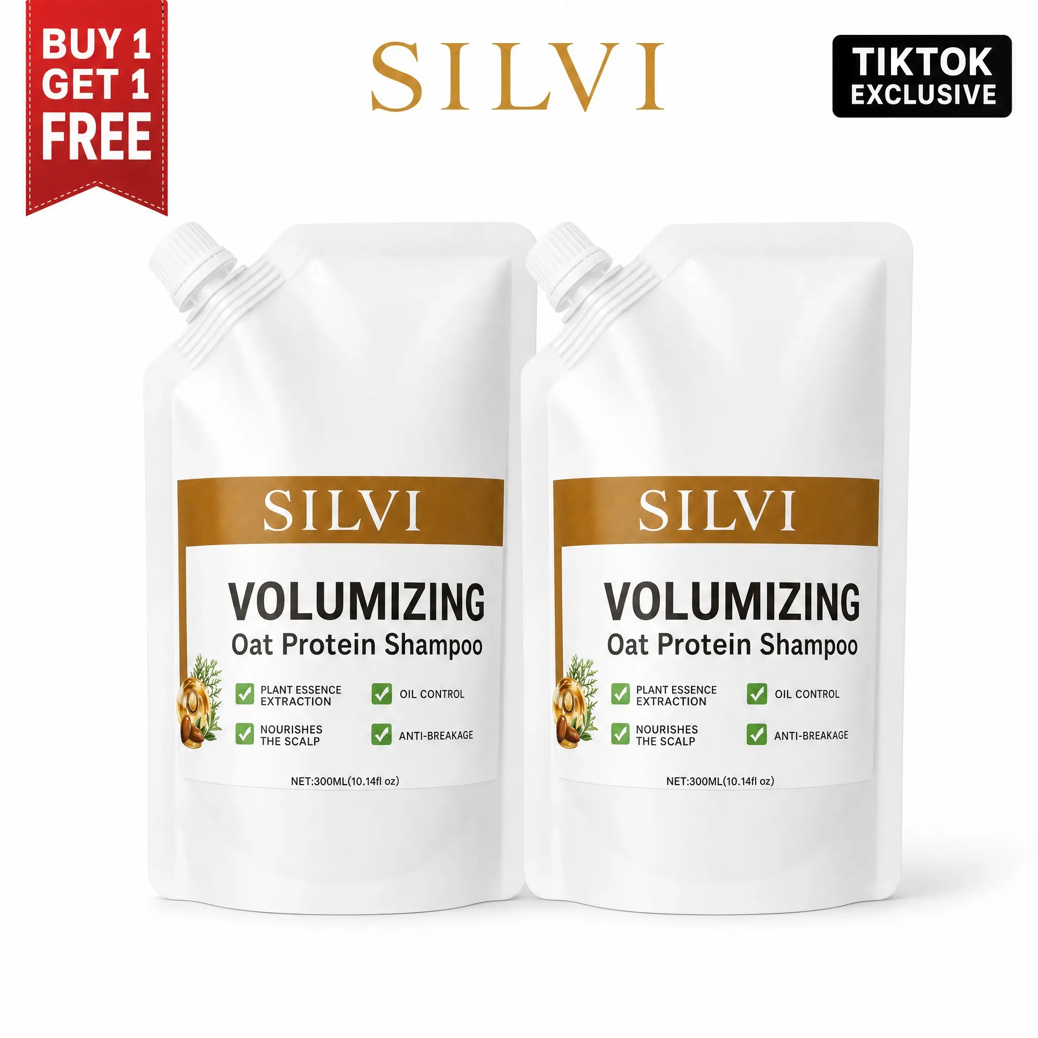 [Value 2-Pack] SILVI Volumizing Oat Protein Shampoo Refill Set - Long-Lasting Oil Control & Scalp Care for Fine, Oily Hair - Anti-Breakage (2 x 300 mL)