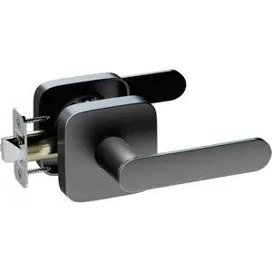 Passage Lever Door Handle, Reversible Black No Lock Front Door Handle for Interior or Exterior Door, Closet, Hallway, Adjustable Latch Backset, IP65 Waterproof, Matte Black