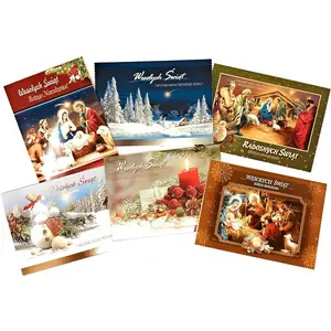 Traditional Polish Christmas Greeting Cards with Glitter, Set of 6 (6.5 X 4.7, Karo