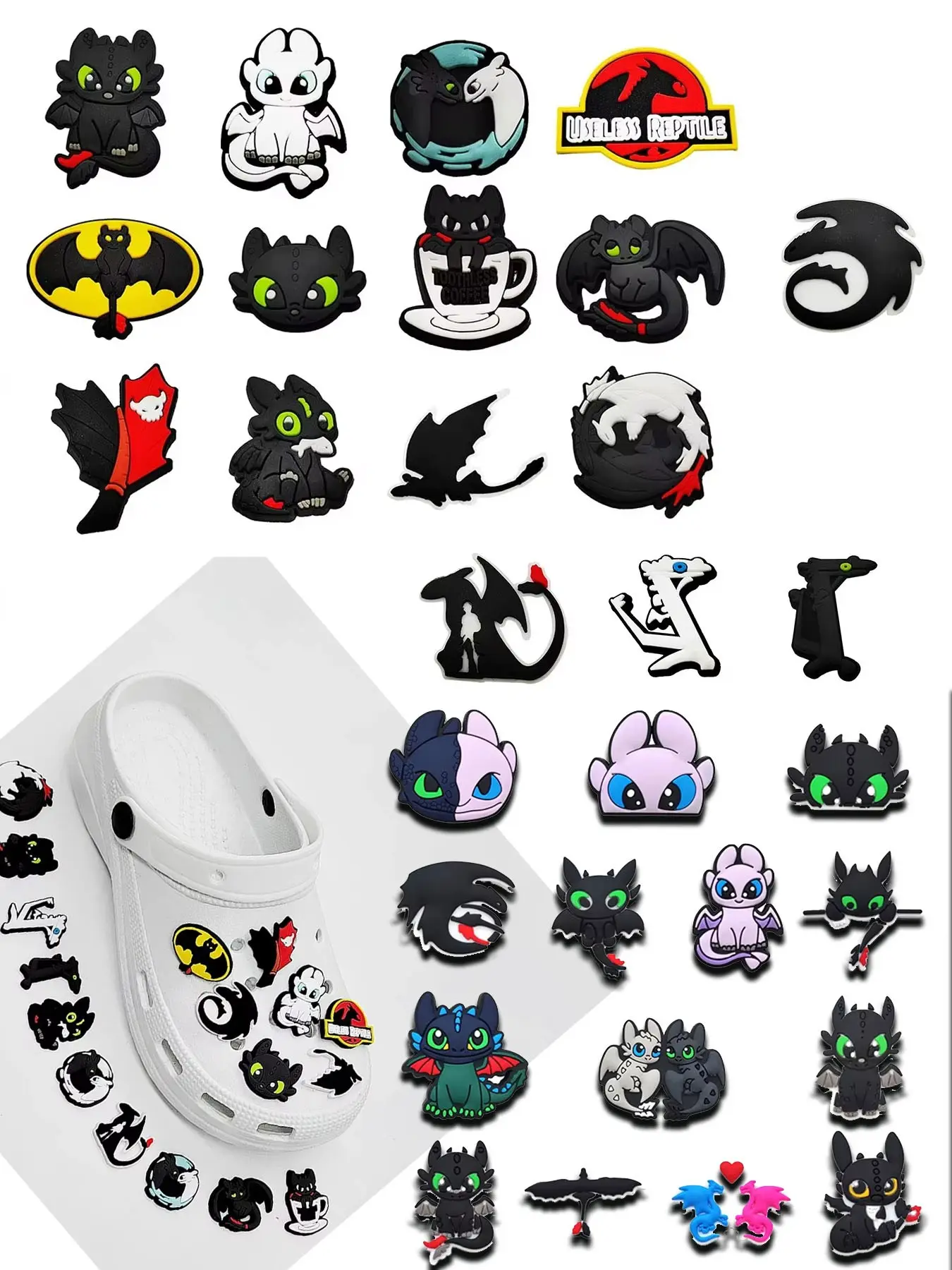 Dragon Toothless Pattern PVC Cartoon DIY Clog Charms, Shoe Decoration Charms, Family Party Gifts, Birthday Presents, Decorative Charm