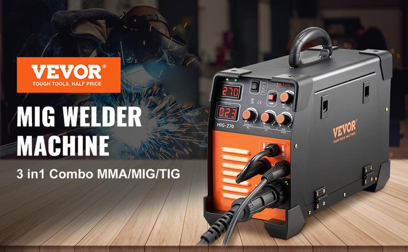 VEVOR MIG Welder, TikTokShopBlackFriday, 130-270A Flux Core Welder, 3 in 1 Combo MMA/MIG/LIFT TIG Welder Machine, Portable MIG-130 Welding Machine IGBT Inverter, Automatic Wire Feeding Welder for Stainless Steel