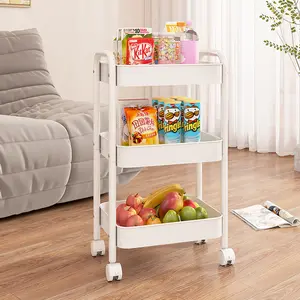 3-Tier Rolling Utility Cart with Wheels Metal Storage Organizer for Kitchen Bathroom Office Dorm Easy Assembly Heavy Duty Lockable Casters Narrow Space Organizer for Home Craft Classroom Storage