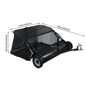 summervibes 44-Inch Tow Behind Lawn Sweeper, Adjustable Sweeping Height Large Capacity Leaf Grass Collector, Heavy Duty Yard Sweeper with Dumping Rope Rubber Wheels