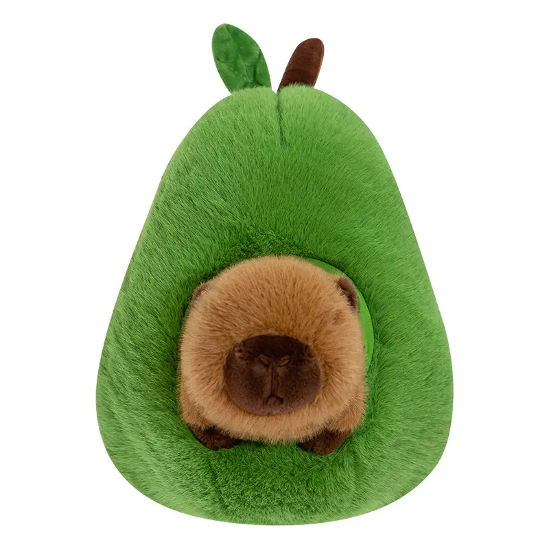 Brown Avocado Capybara Stuffed Toy with Turtle Backpack - Soft Adorable Stuffed Animal, Cute Design, Hugging Gift for Kids