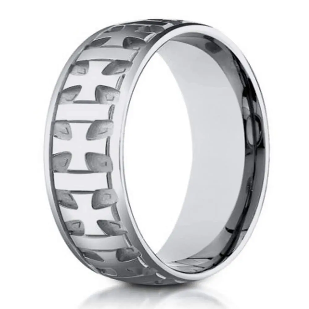 The Gaelic Men's Ring in Platinum with Crosses Center Polished Edge 6mm