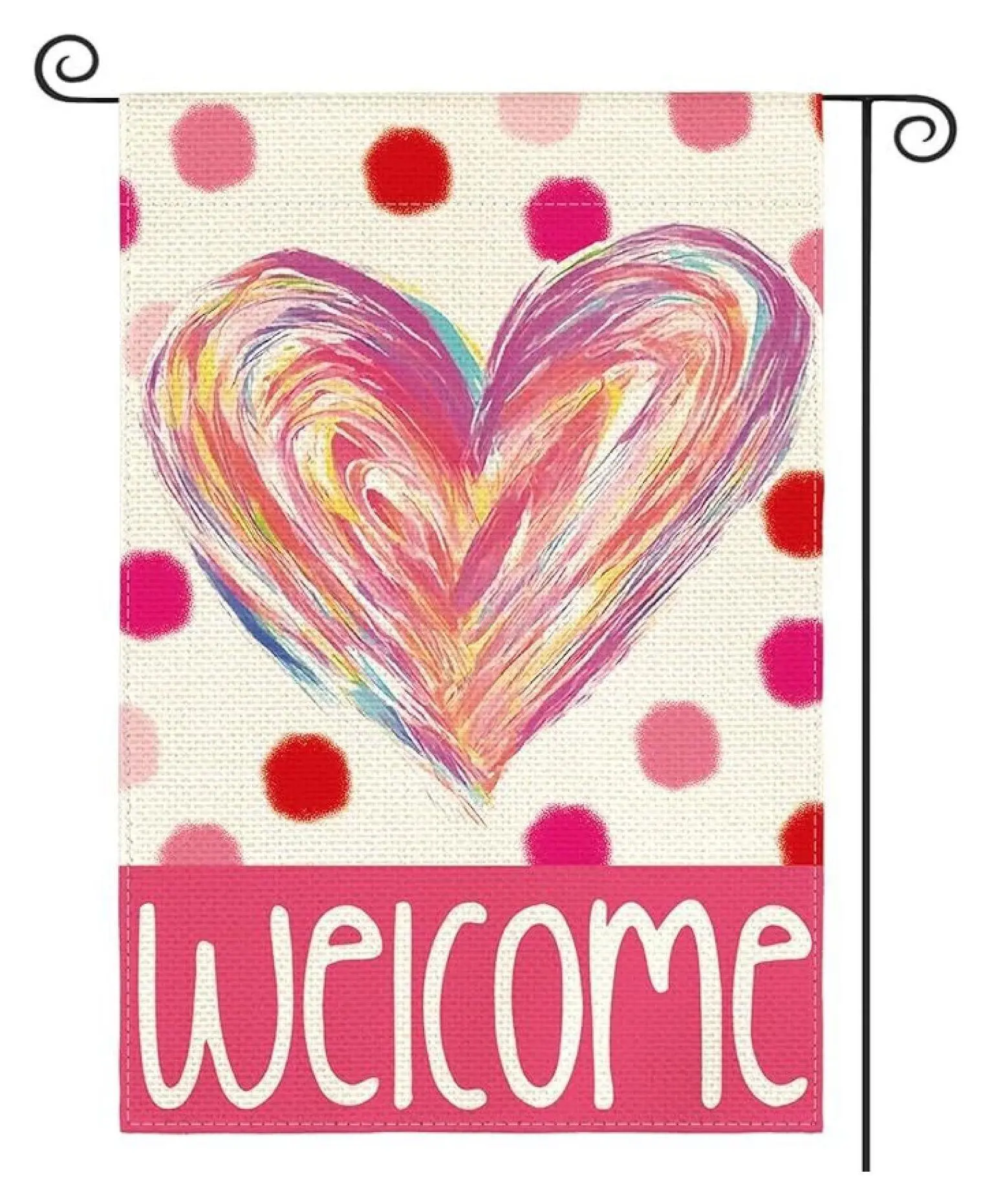 Valentines Day Decorations Heart Yard Flag 12x18 Inch, Double Sided Love Anniversary Welcome Outdoor Flag Polka Dots, Romantic Holiday Garden Decor PINK