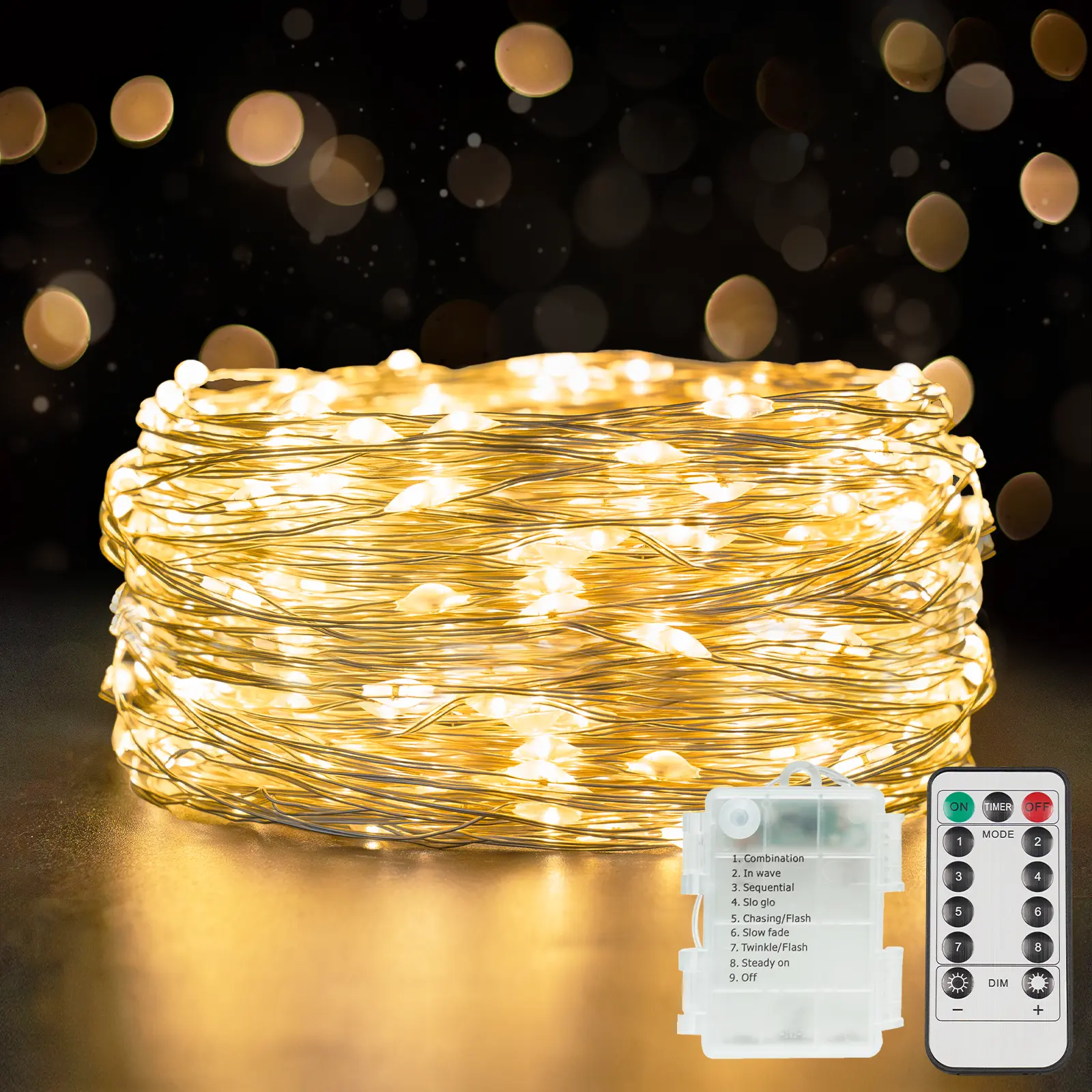 Suddus Battery-Operated Fairy Lights with Remote, 33 ft 100 LED Dimmable Twinkle Lights with Timer, Waterproof Copper Wire String Lights for Bedroom, Christmas, Tree, Indoor/Outdoor Decoration (Warm White)
