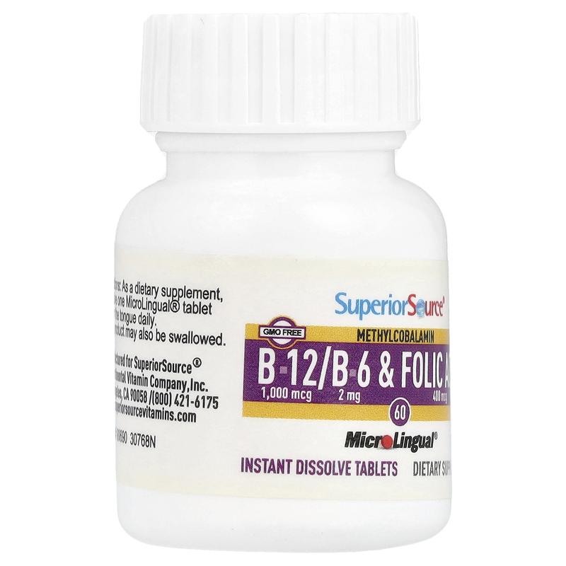 Superior Source Methylcobalamin B-12, B-6 & Folic Acid, 60 MicroLingual® Instant Dissolve Tablets