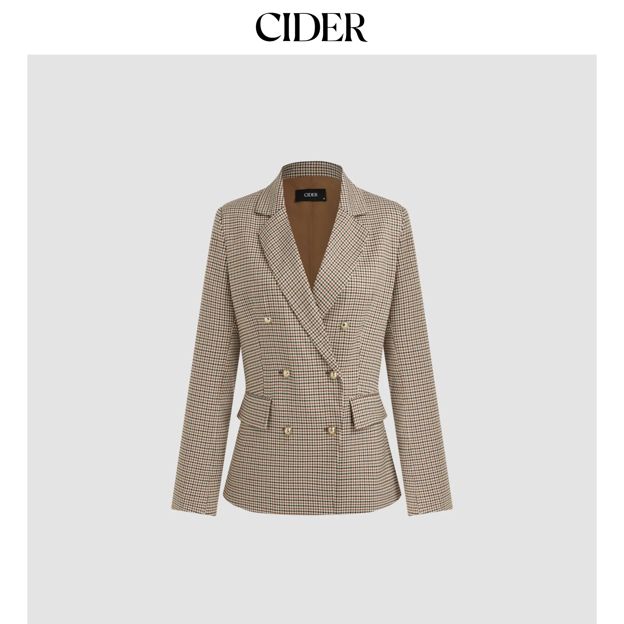Cider Women's Chic Plaid Notched Collar Blazer (Sizes 2-26), Long Sleeve, Button, Multi-Size, Check Pattern