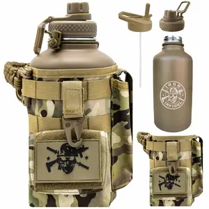 Battle Bottle - Half Gallon Insulated Water With Paracord Handle Large 64 Oz Stainless Steel Jug & Rugged  Removable Sleeve For Keys Wallet Phone (ocp Camo 2 Liter)