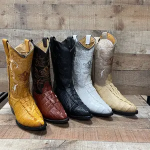 Men's Rodeo Cowboy Genuine Cowhide Leather with Crocodile-Print Boots Embossed Pattern Est.099 Cocodrilo