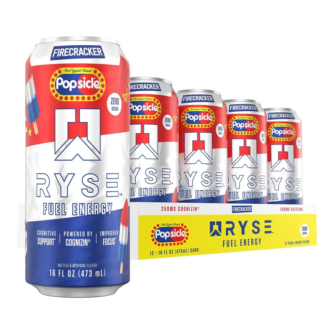 RYSE Up Supplements Fuel Sugar Free Energy Drink - Vegan Friendly, Gluten Free - No Fillers & No Artificial Colors - 0-5 Calories - 200mg Natural Caffeine - 12 Pack