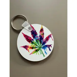 Rainbow 42O leaf 2" Round Keychain