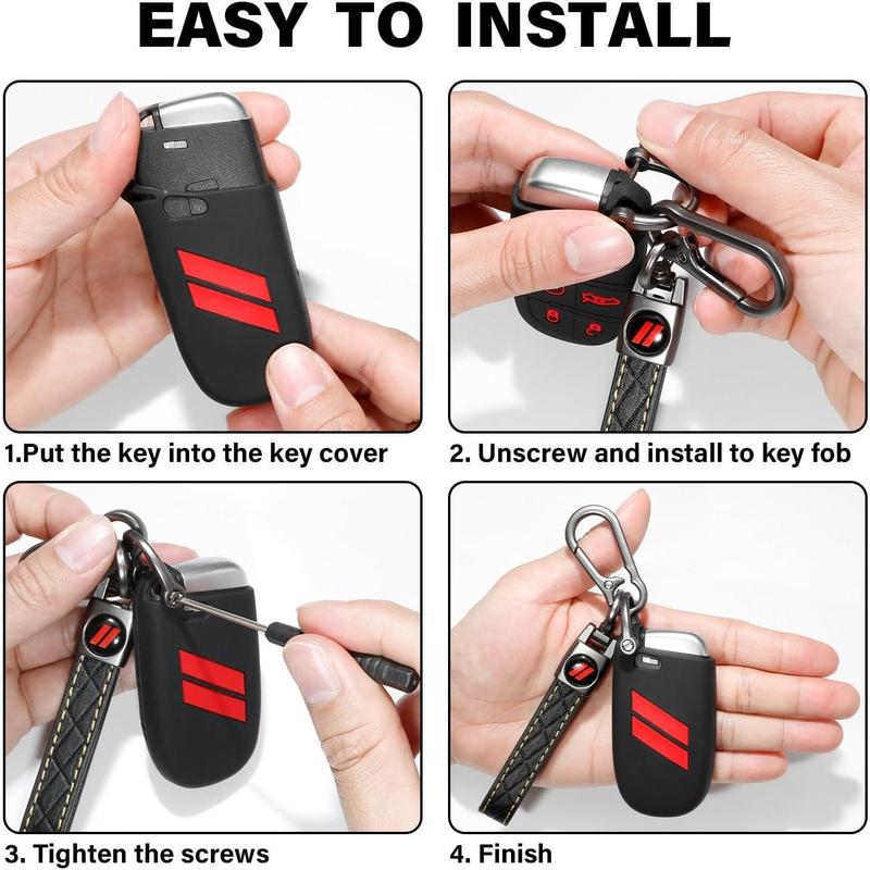 for Dodge Key Fob Cover with Keychain for Dodge Charger Challenger Dart Durango Journey Replacement Remote Control 3 4 5 Buttons Key Fob Shell (Blue Trim, 1 PC)