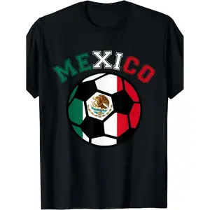 Men's & Women's Mexican Soccer Jersey T-Shirt - Mexico Flag National Team Football Shirt, Retro Style Short-Sleeve with Eagle & "E" Logo Design, 100% Cotton 220G, Casual Fan Apparel