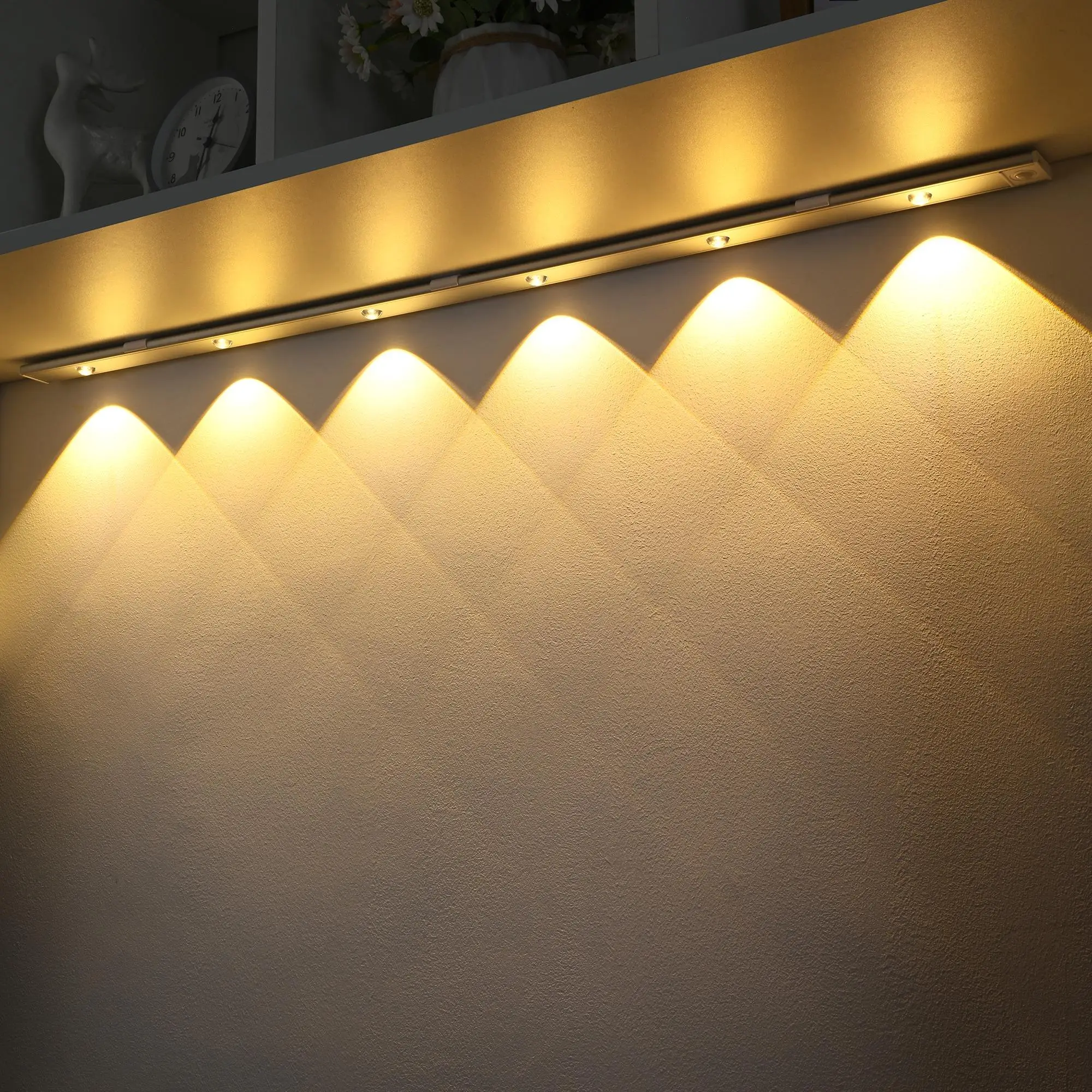 3 Color Dimmable LED Motion Sensor Cabinet Light, USB Rechargeable Magnetic Wireless Hill Corrugated Lighting for Kitchen Bedroom Closet Cupboard Ward