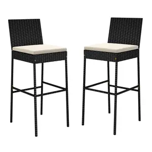 COSTWAY - Patio Wicker Barstools Set of 2 with Footrest and Backrest for Backyard
