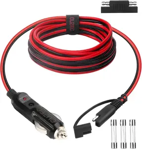 6FT/1.8m 16AWG 12V Cigarette Lighter Plug to SAE Quick Release Adapter Extension Charging Cable with 15A Fuse and LED Light (CU10270B)