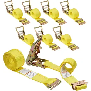 8-Pack E-Track Ratchet Straps, 4,400 LB Breaking Strength, 2" x 15' E-Track Tie Downs-2 Inch x 11.4 Foot E Track Straps with 4 Foot Fixed End and Spring E-Fittings Yellow Logistic Ratchet Straps