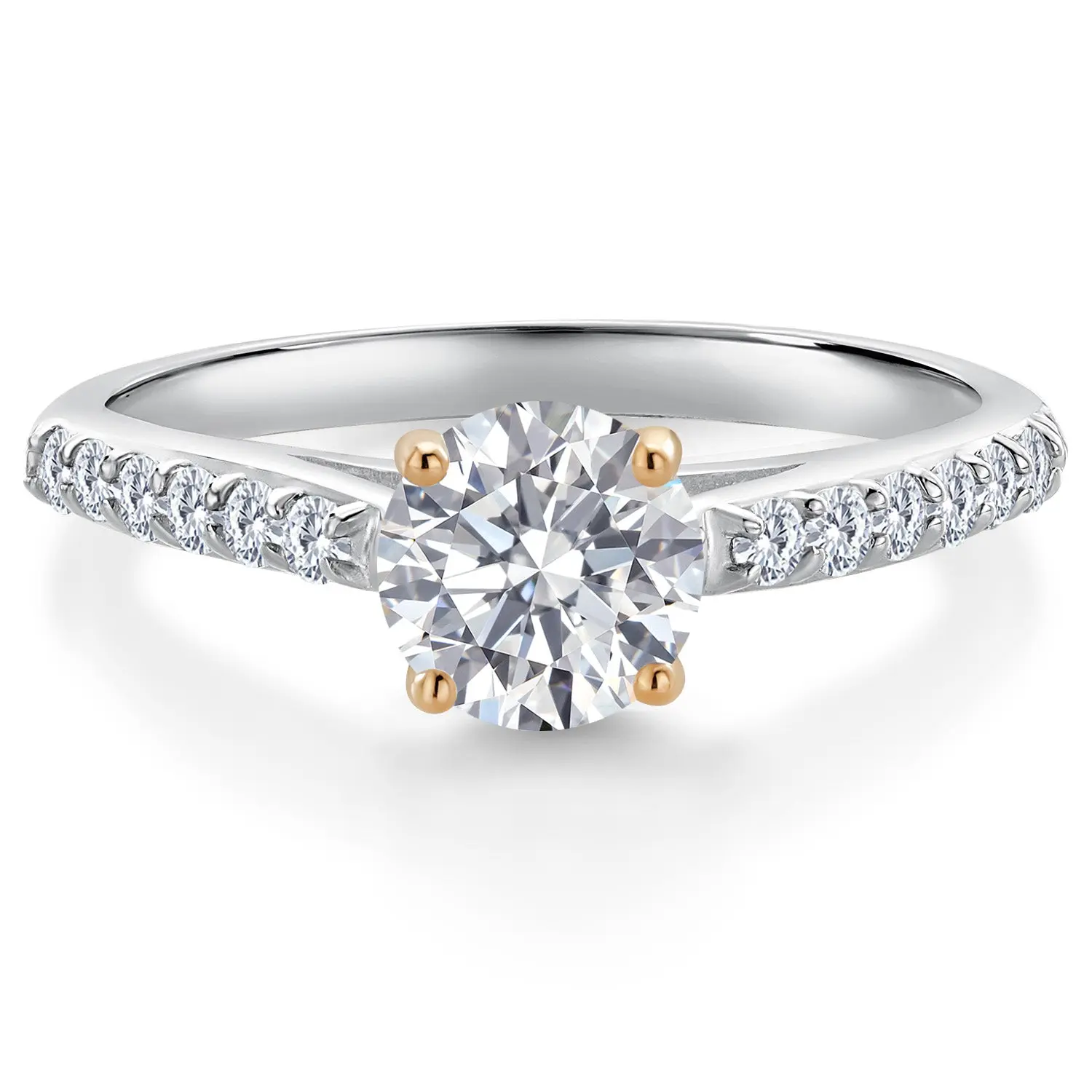 10K Two Tone Gold Lab Grown Diamond Engagement Ring For Women | 0.92 Cttw | Round 6MM | Gemstone April Birthstone | DEF Color | VVS-VS Clarity