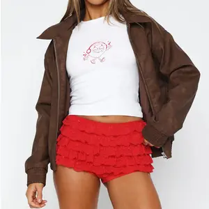 Women's Lace Floral Tiered Ruffled Shorts Bloomer Bottoms Low Rise Lolita Short Pants Booty Shorts Burlesque Retro Underwear Dance Bloomers Boyshorts Panties Solid Color Underwear