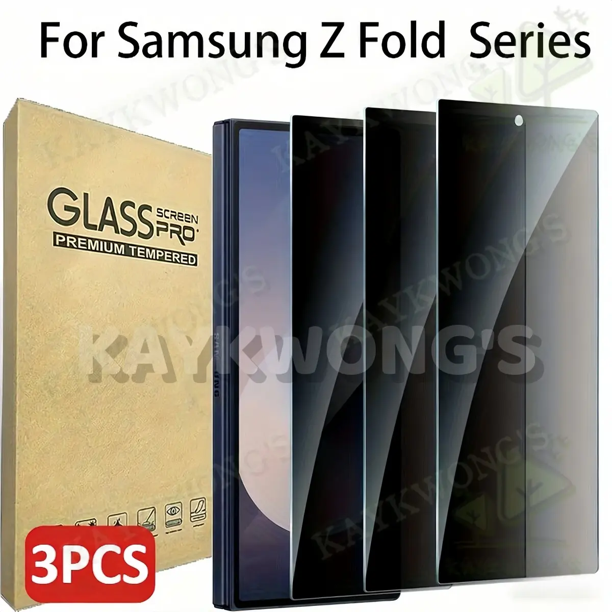 KAYKWONG'S 3-Pack Privacy, Anti Peeping Tempered Glass Film for Samsung Galaxy Z Fold 4/Z Fold 5/Z Fold 6, Full Coverage Anti-Spy Protective Smartphone Screen Protector, 9h Hardness, HD Transparent, Bubble-Free Installation